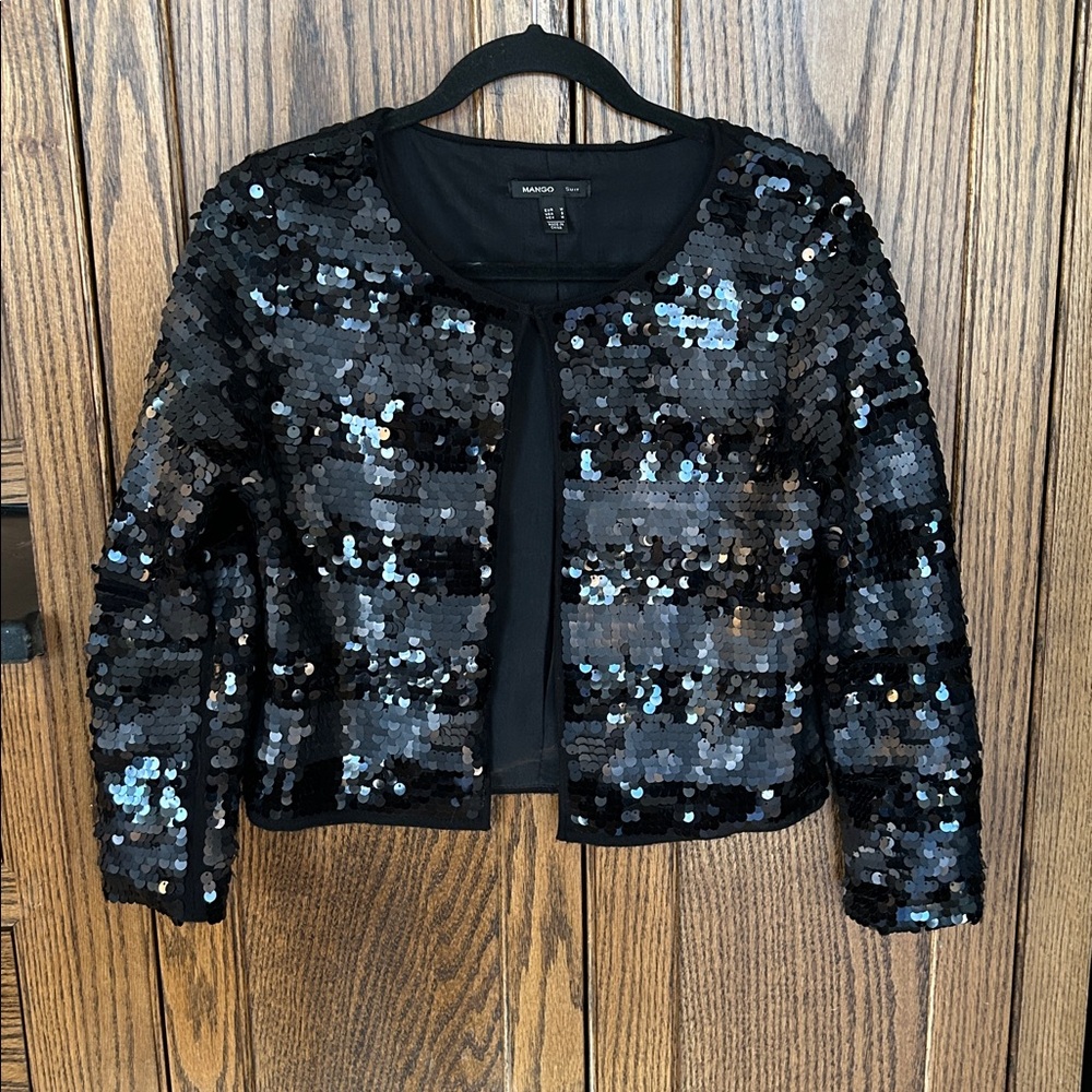 Mango Black Striped Sequin Blazer Cardigan Jacket Party Sparkly Women’s‎ Medium